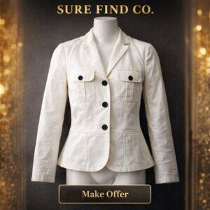 Ralph Lauren VTG White Long Sleeve Denim Blazer/Jacket with Black Buttons W Med